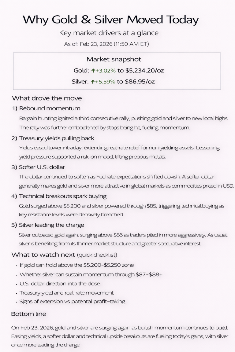 Why Gold & Silver Moved Today (Feb 23, 2026)