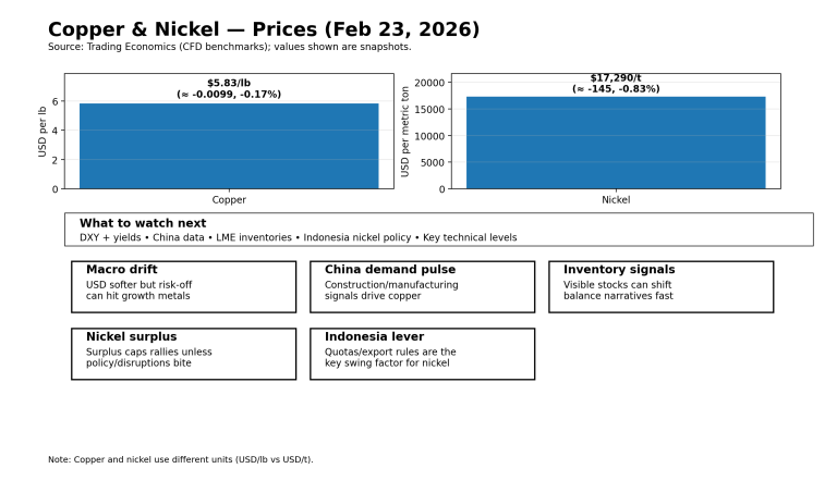 Why copper and nickel prices are moving today: key market drivers (Feb 23, 2026)