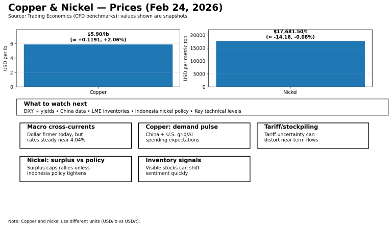 Why copper and nickel prices are moving today: key market drivers (Feb 24, 2026)