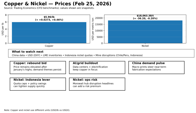 Why copper and nickel prices are moving today: key market drivers (Feb 25, 2026)