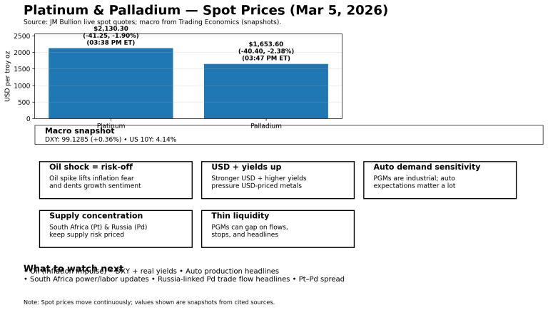 Why platinum and palladium prices are moving today: key market drivers (Mar 5, 2026)