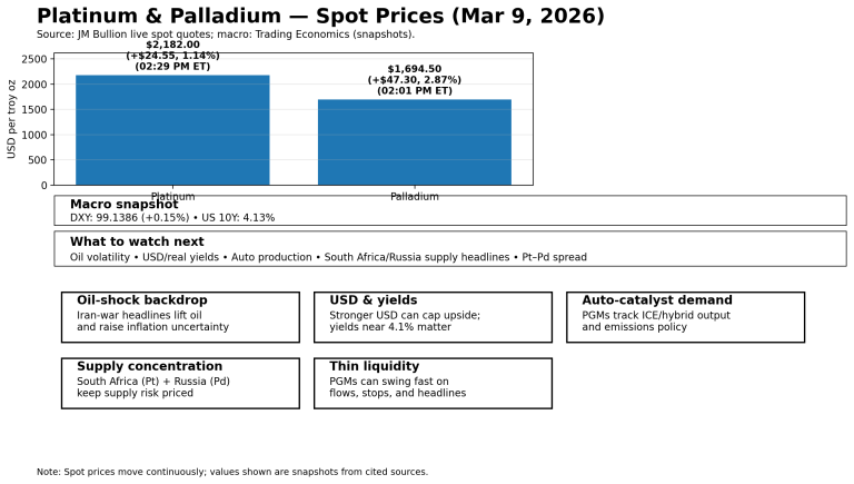Why platinum and palladium prices are moving today: key market drivers (Mar 9, 2026)