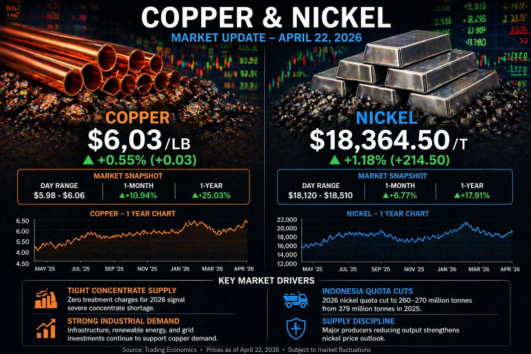 Why copper and nickel prices are moving today: key market drivers (Apr. 22, 2026)