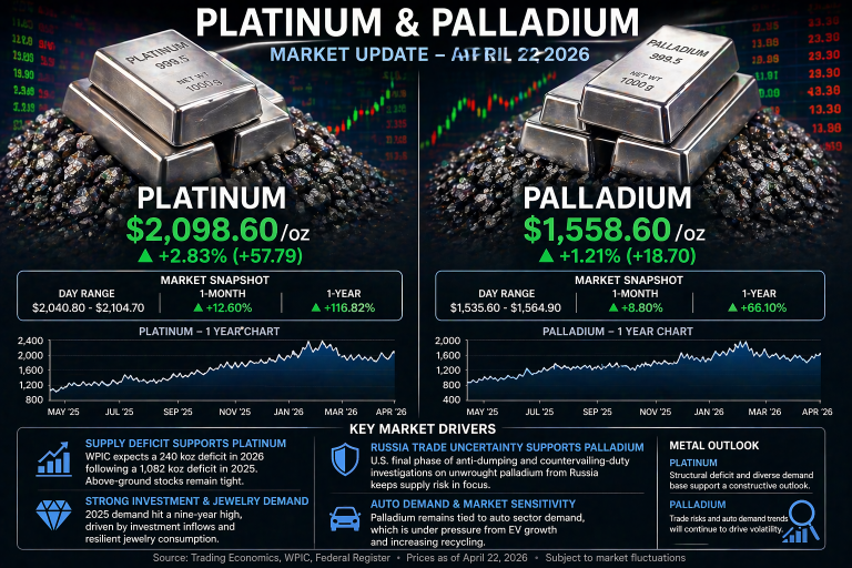 Why platinum and palladium prices are moving today: key market drivers (Apr. 22, 2026)