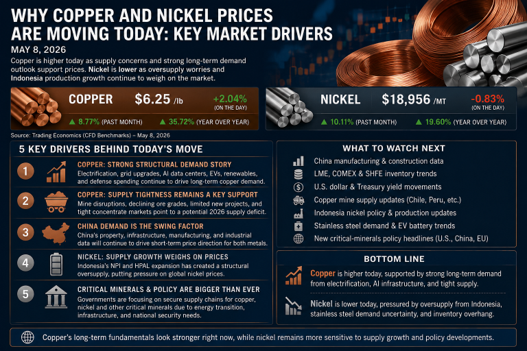 Why copper and nickel prices are moving today: key market drivers (May 8, 2026)