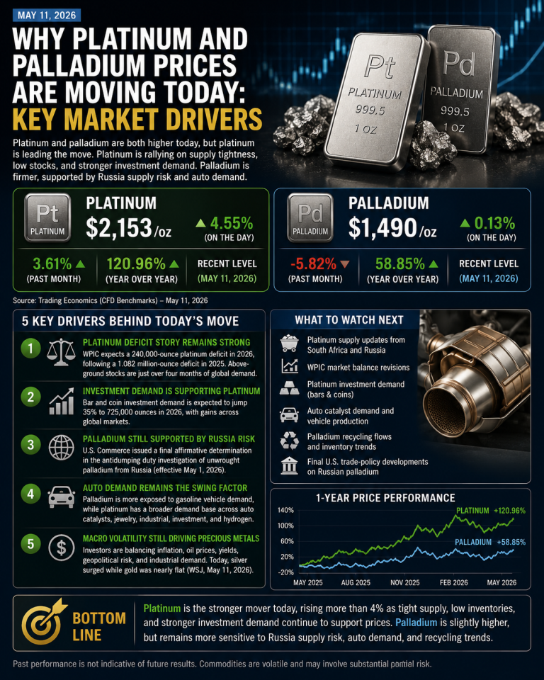 Why platinum and palladium prices are moving today: key market drivers (May 11, 2026)