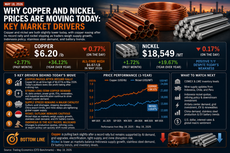 Why copper and nickel prices are moving today: key market drivers (May 18, 2026)