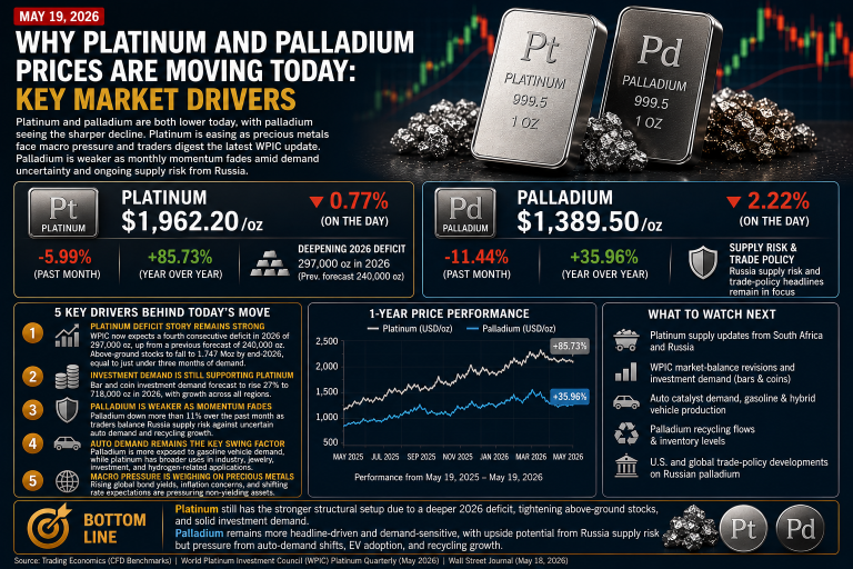 Why platinum and palladium prices are moving today: key market drivers (May 19, 2026)