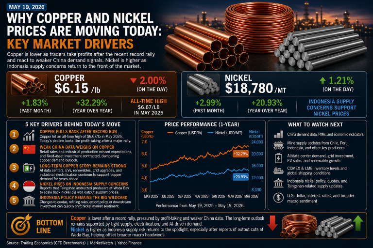 Why copper and nickel prices are moving today: key market drivers (May 19, 2026)