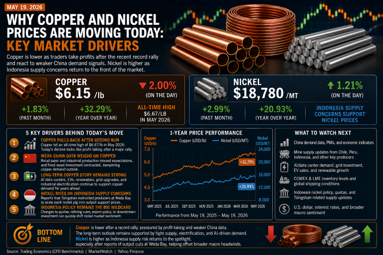 Why copper and nickel prices are moving today: key market drivers (May 20, 2026)