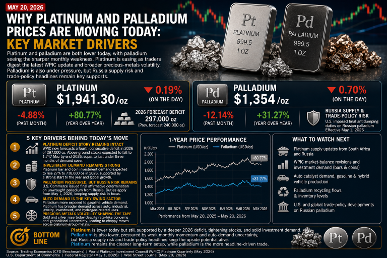 Why platinum and palladium prices are moving today: key market drivers (May 20, 2026)