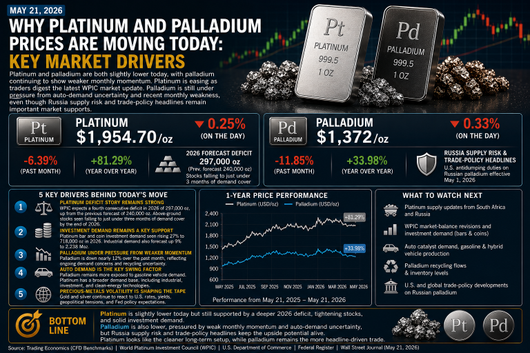 Why platinum and palladium prices are moving today: key market drivers (May 21, 2026)