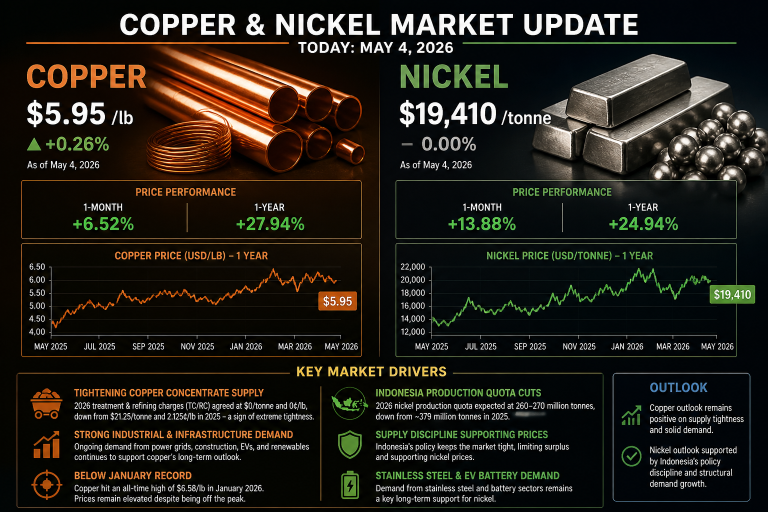 Why copper and nickel prices are moving today: key market drivers (May 4, 2026)