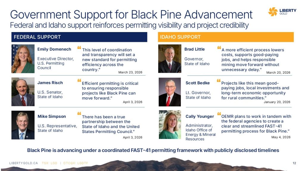 Liberty Gold - Government Support for Black Pine Advancement - June 2026