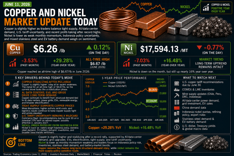 Why copper and nickel prices are moving today: key market drivers (June 11, 2026)