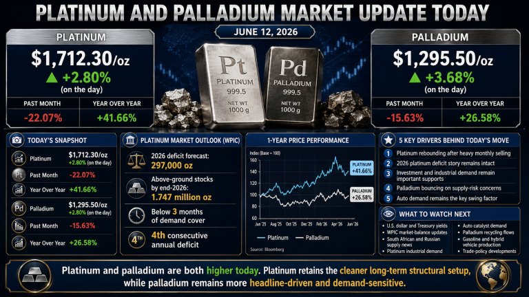 Why platinum and palladium prices are moving today: key market drivers (June 12, 2026)