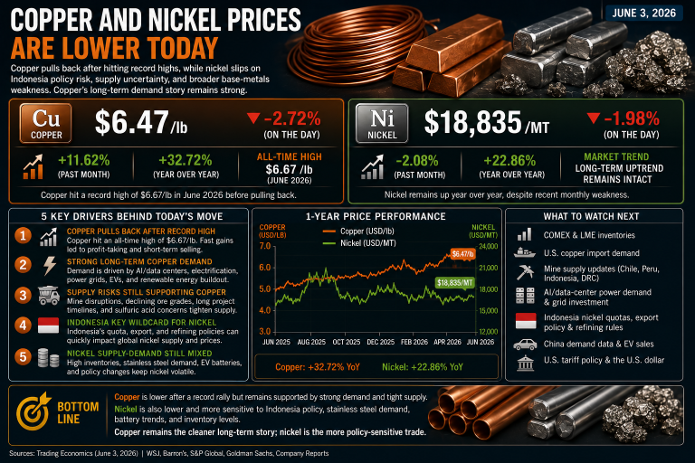 Why copper and nickel prices are moving today: key market drivers (June 3, 2026)
