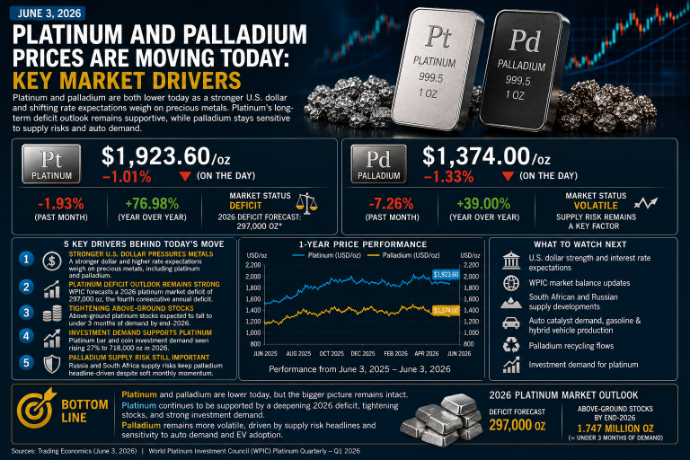 Why platinum and palladium prices are moving today: key market drivers (June 3, 2026)