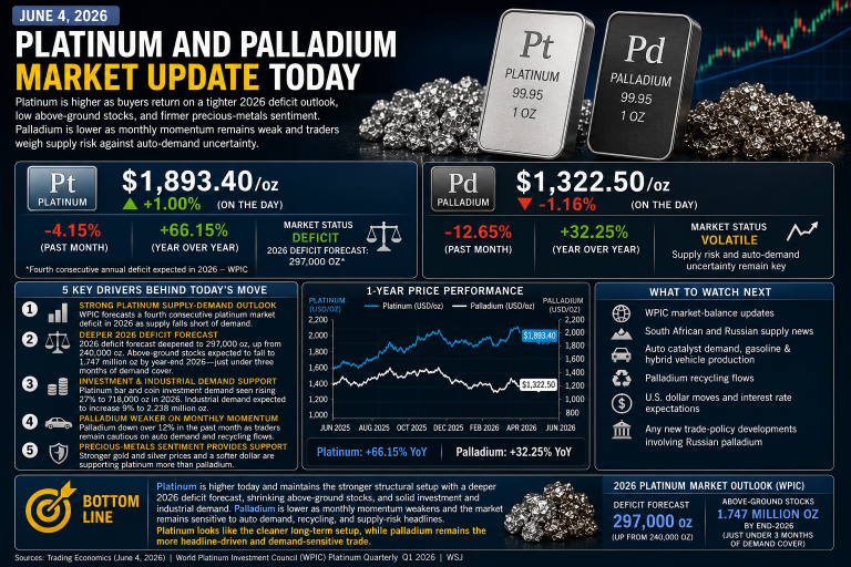 Why platinum and palladium prices are moving today: key market drivers (June 4, 2026)