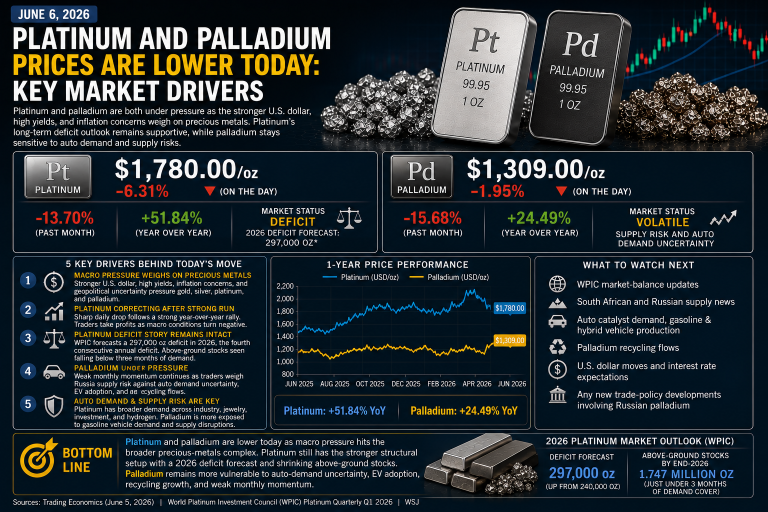 Why platinum and palladium prices are moving today: key market drivers (June 6, 2026)