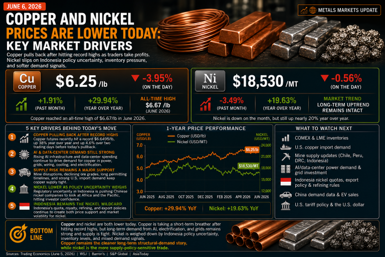 Why copper and nickel prices are moving today: key market drivers (June 6, 2026)