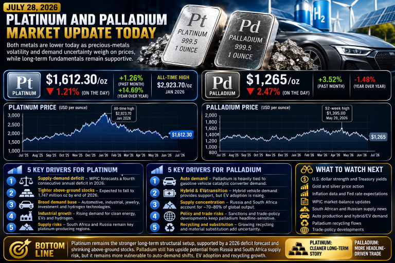 Why platinum and palladium prices are moving today: key market drivers (July 28, 2026)
