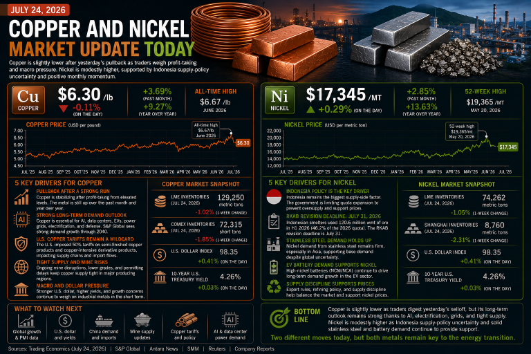 Why copper and nickel prices are moving today: key market drivers (July 24, 2026)
