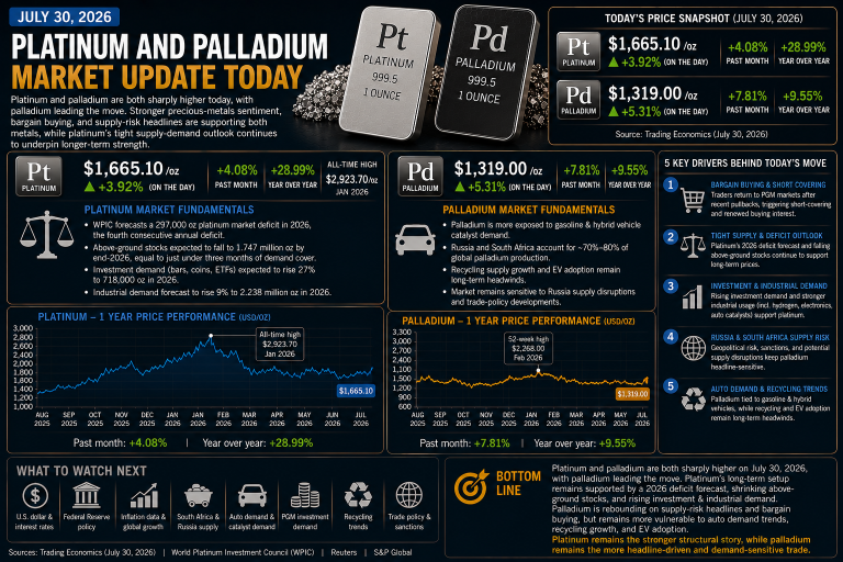 Why platinum and palladium prices are moving today: key market drivers (July 30, 2026)