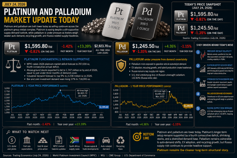 Why platinum and palladium prices are moving today: key market drivers (July 24, 2026)