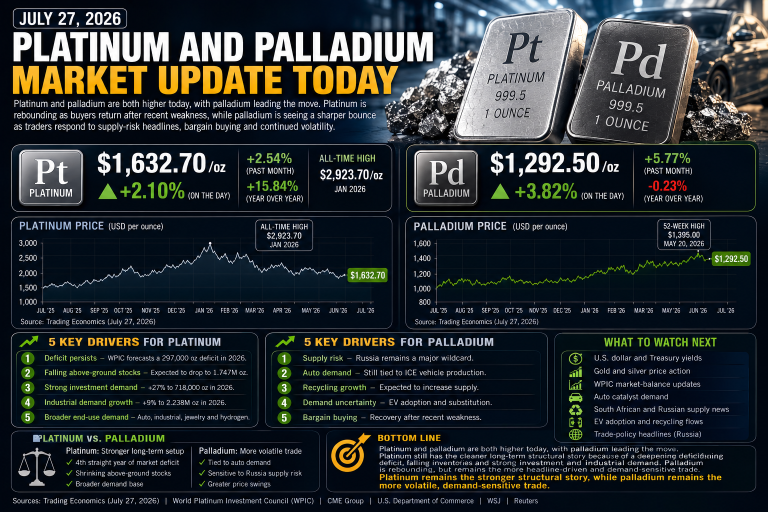 Why platinum and palladium prices are moving today: key market drivers (July 27, 2026)