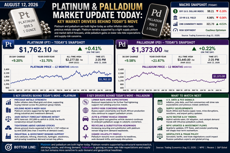 Why platinum and palladium prices are moving today: key market drivers (August 12, 2026)