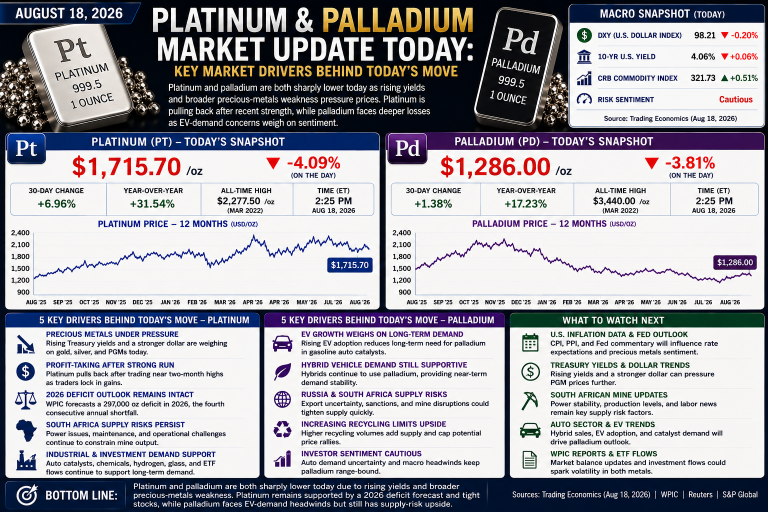 Why platinum and palladium prices are moving today: key market drivers (August 18, 2026)