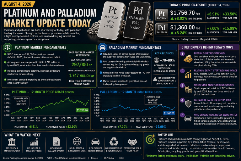Why platinum and palladium prices are moving today: key market drivers (August 4, 2026)