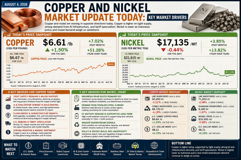 Why copper and nickel prices are moving today: key market drivers (August 4, 2026)