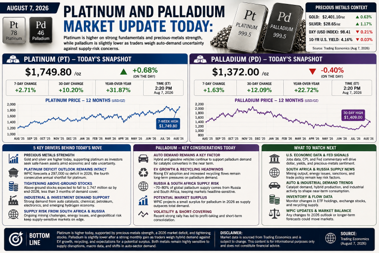 Why platinum and palladium prices are moving today: key market drivers (August 7, 2026)