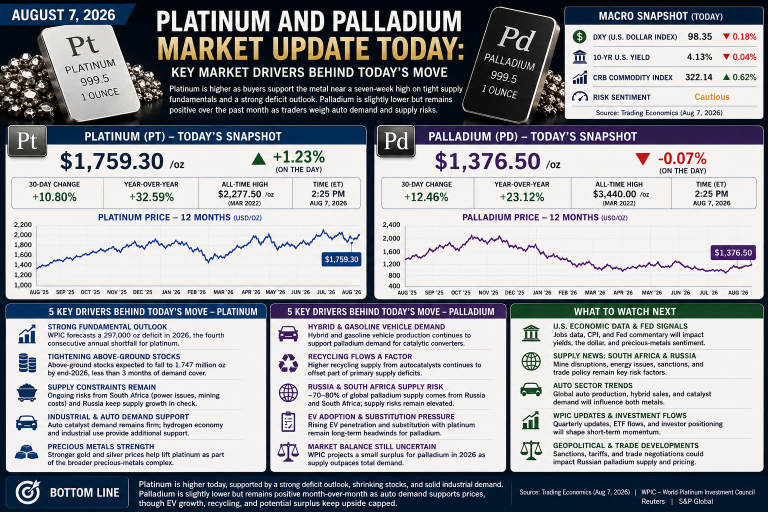Why platinum and palladium prices are moving today: key market drivers (August 7, 2026)