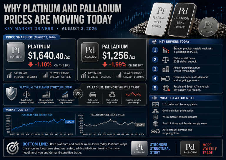 Why platinum and palladium prices are moving today: key market drivers (August 3, 2026)