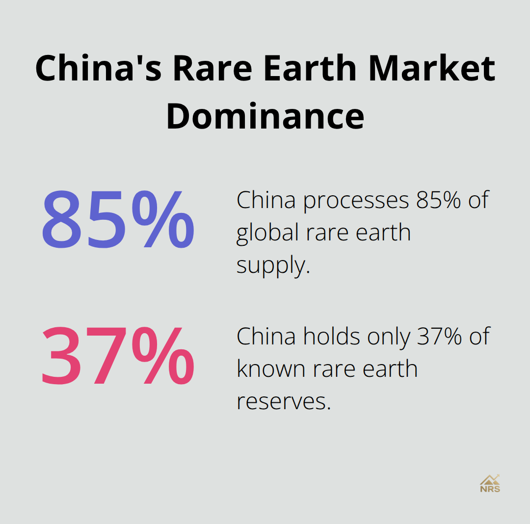 Chart showing China's 85% control of global rare earth processing despite holding only 37% of reserves