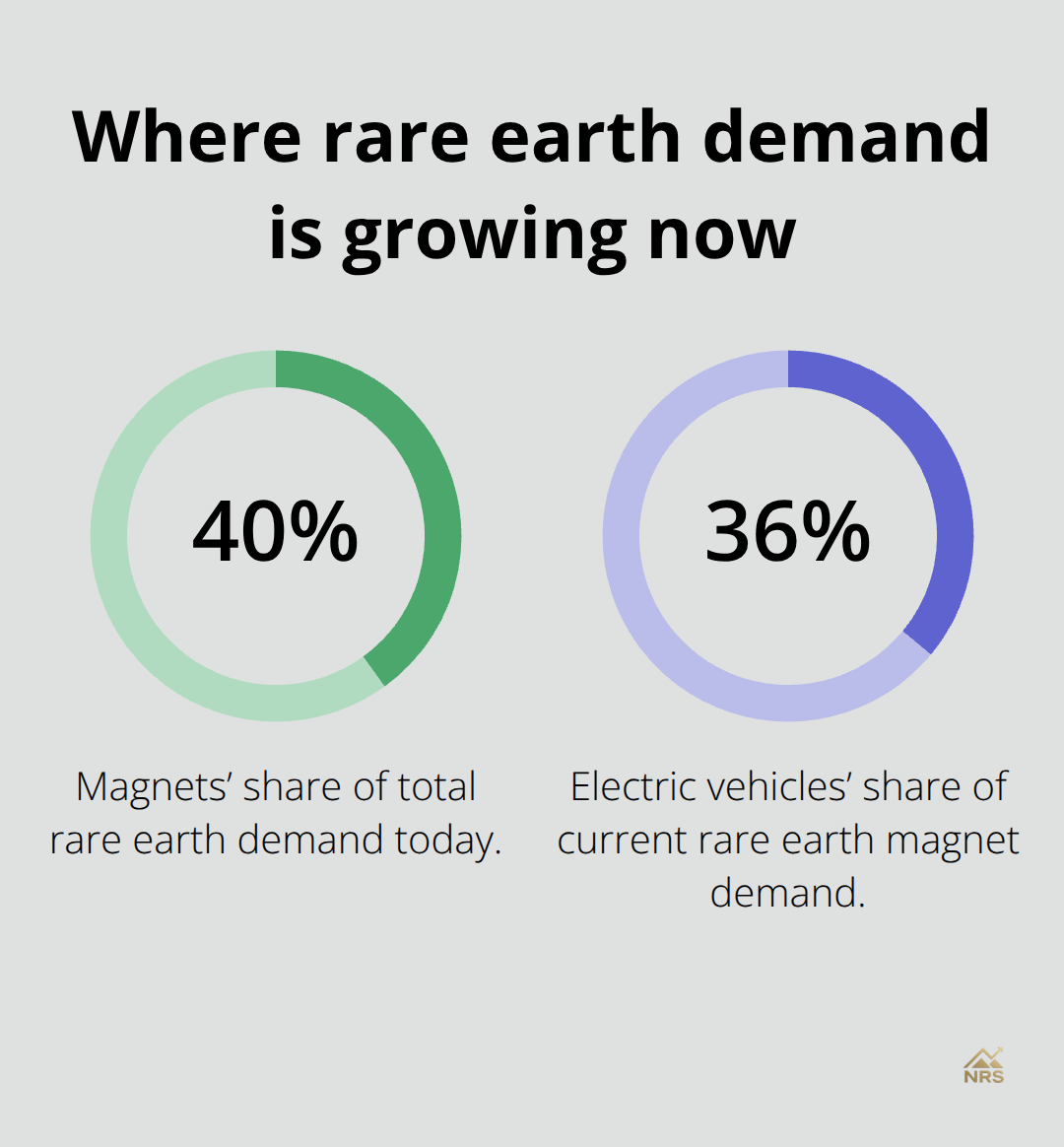 Chart showing magnets’ share of total rare earth demand and EVs’ share of magnet demand - Best rare earth stocks