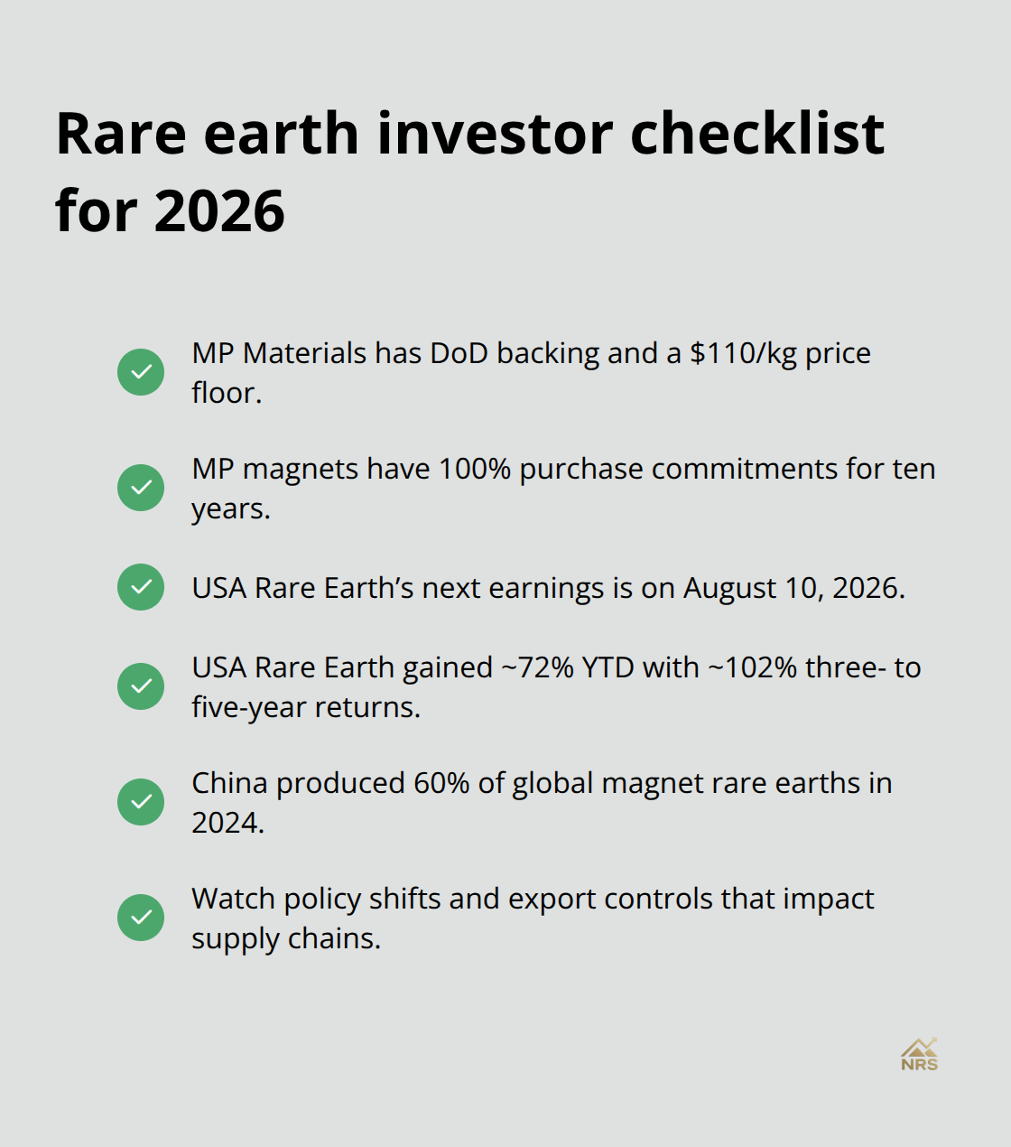 Checkmark list of key catalysts and risk checks for rare earth investors - Best rare earth stocks