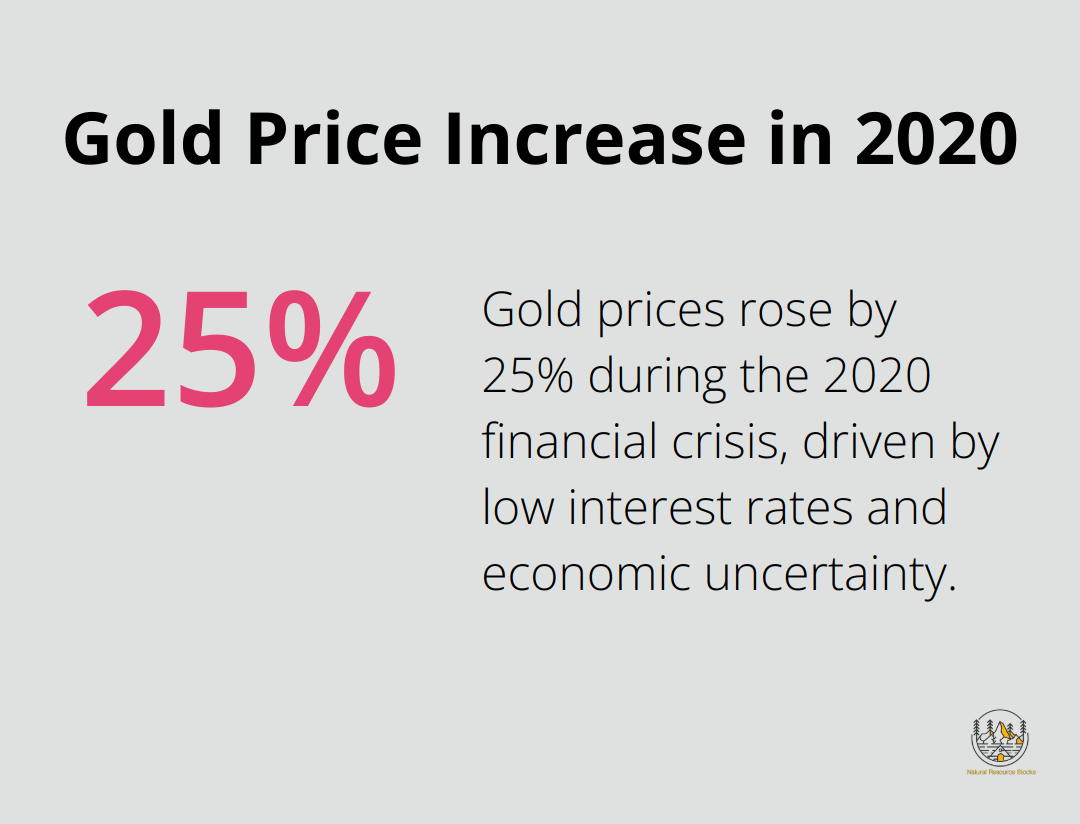 Percentage chart showing the increase in gold prices in 2020 due to low interest rates