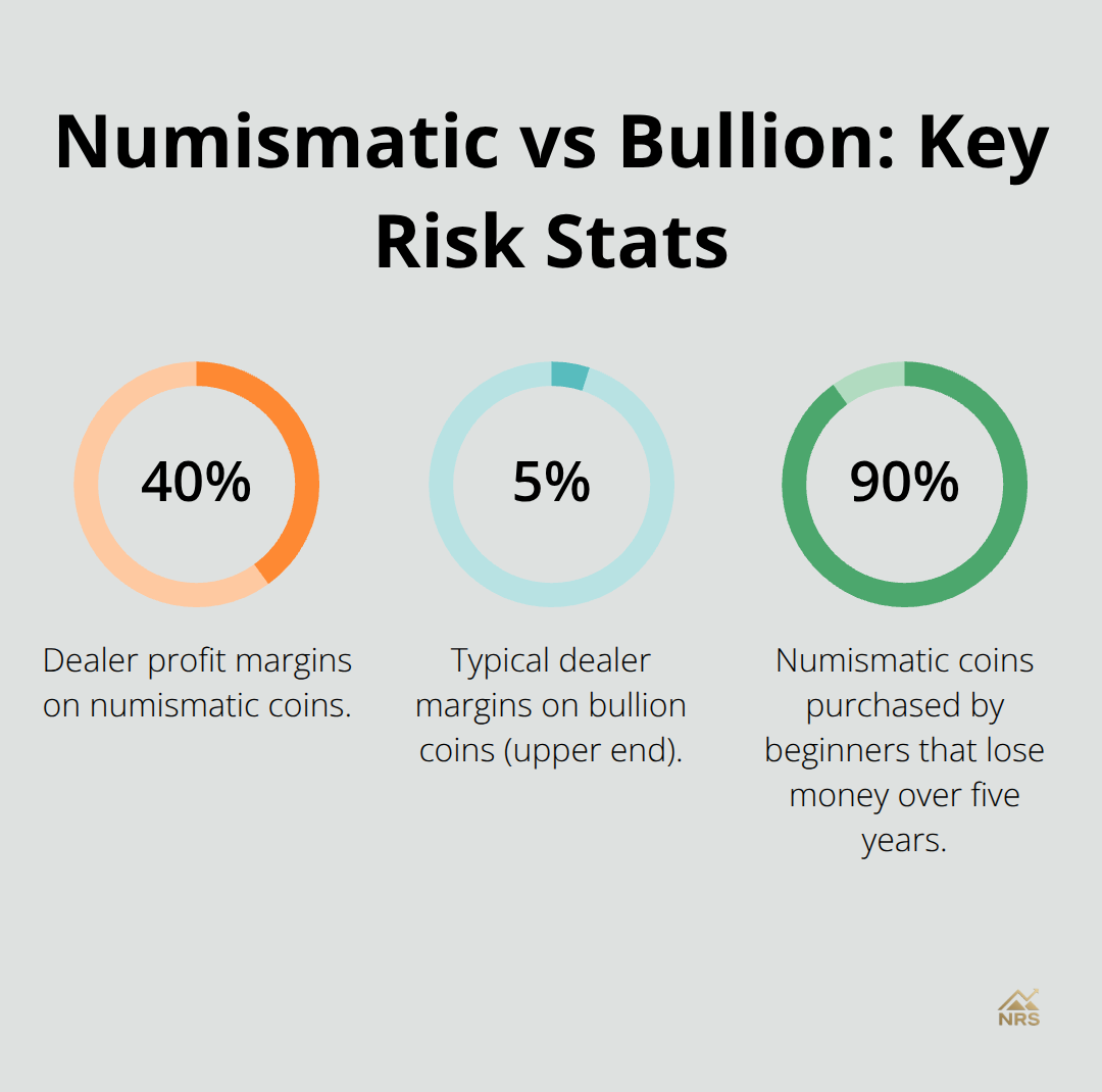 Chart comparing numismatic coin risks and margins versus bullion coins