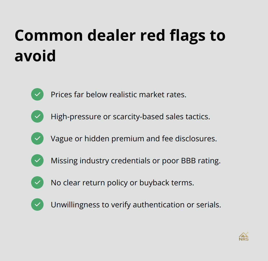 Checklist of warning signs when evaluating precious metal dealers in the U.S. - compare precious metal prices