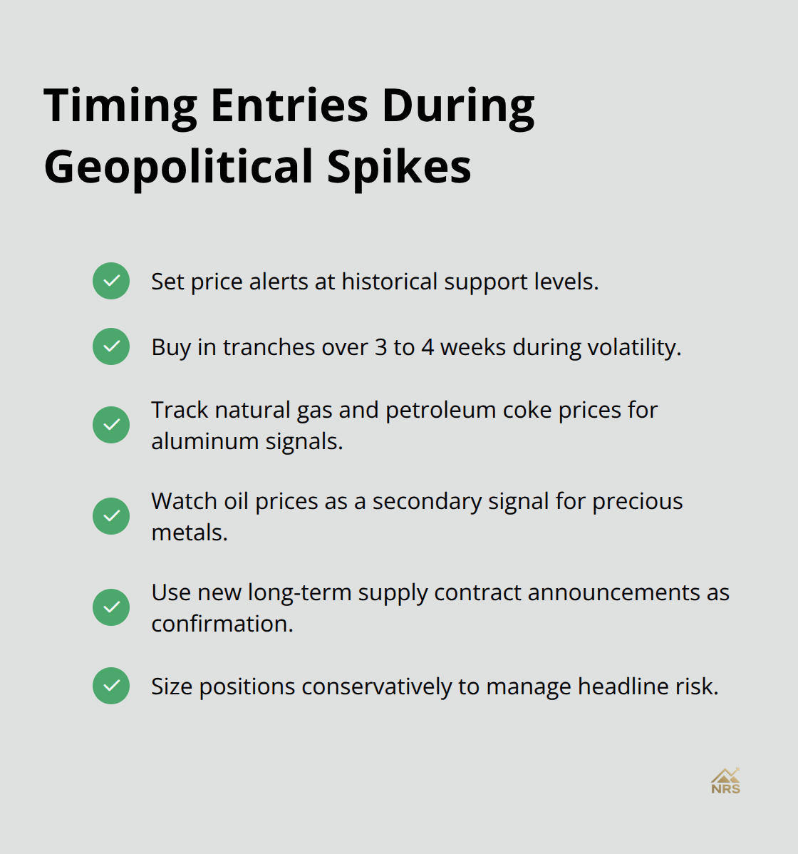 Checklist of practical steps to time entries amid geopolitical volatility - geopolitical impact metals markets