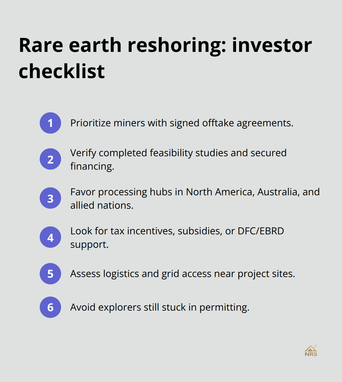Compact checklist of factors to evaluate rare earth reshoring investments. - geopolitical investment impact 2026