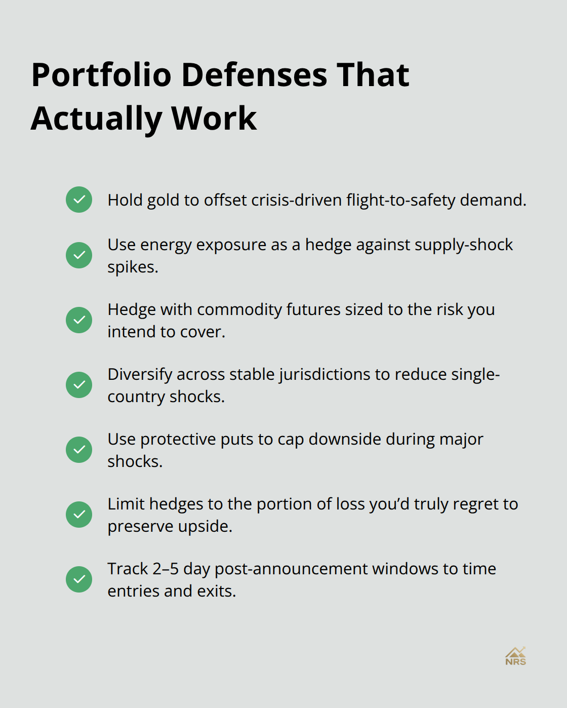 Checklist of practical hedges and positioning moves for geopolitical risk