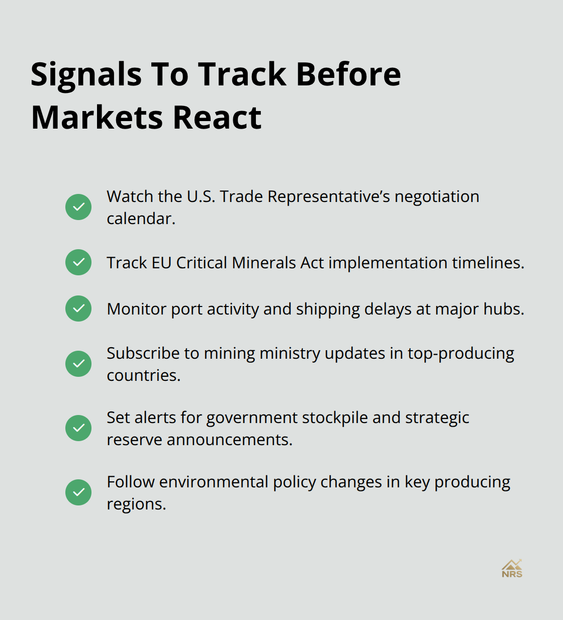 Checklist of policy and supply signals for metals investors to monitor
