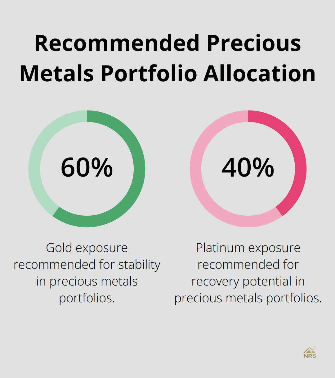 Pie chart showing 60% gold and 40% platinum allocation in precious metals portfolio - gold and platinum alloy