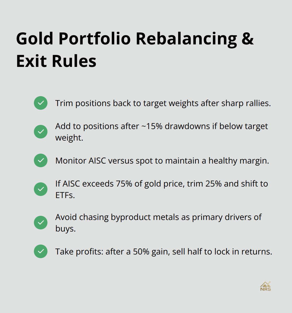 Checklist of rebalancing triggers and exit rules for a gold portfolio - gold stock picks