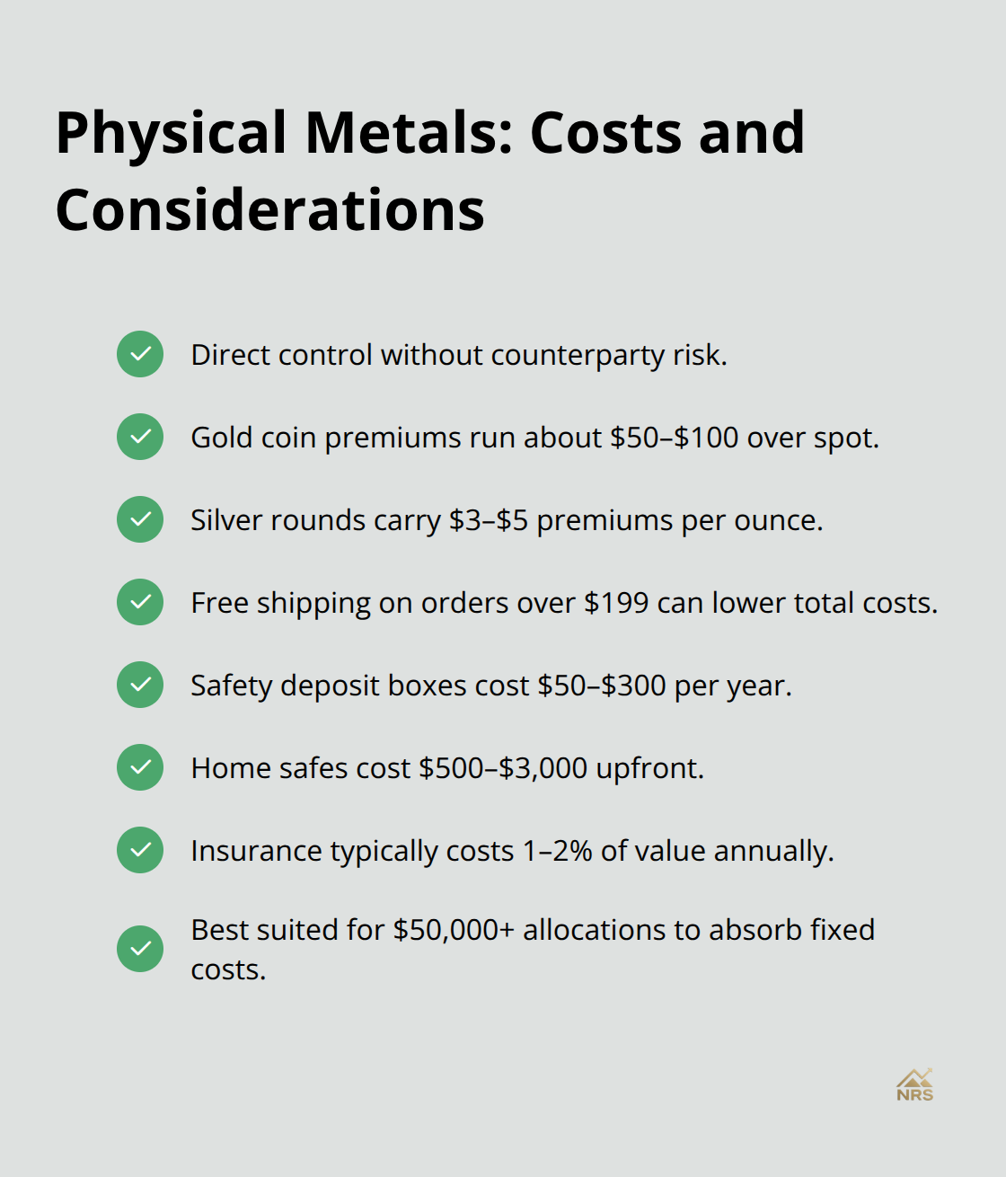 Checklist of premiums, shipping, storage, insurance, and allocation guidance for physical gold and silver - investing in gold and silver